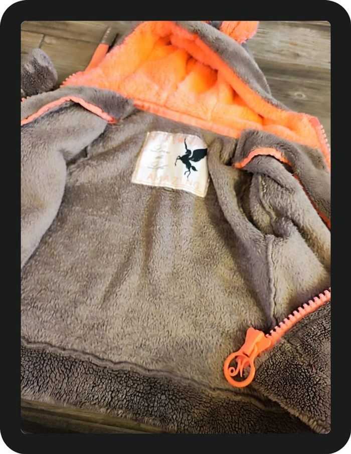 Veste moumoute avec capuche marron clair rose Nirvana Amazing Taille 5 ans - photo numéro 5
