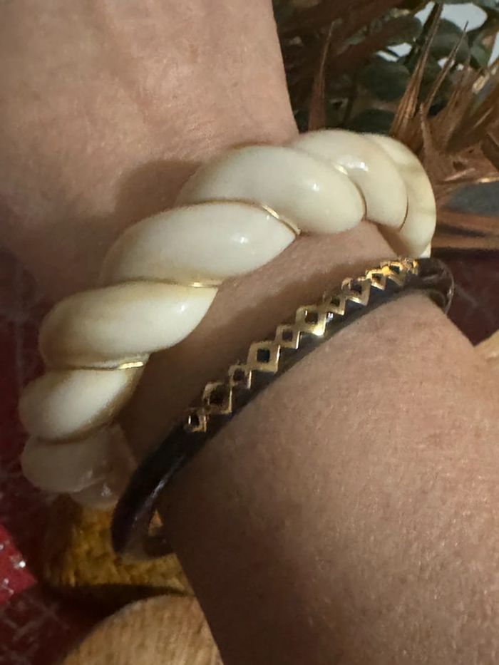 Jonc torsadé tressé écru fils acier inoxydable orb - photo numéro 2