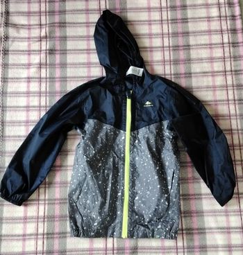 Kway, bleu et gris, fermeture, poches, Décathlon, 4-5 ans,  103-112 cm