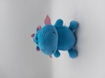Peluche douce doudou dragon bleu B&M vert ailes rose brillant 18 cm TBE