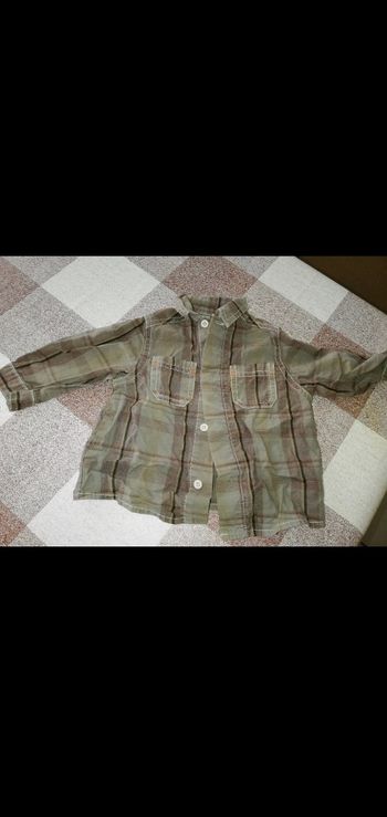 Chemise 6 mois manches longues à carreaux kaki/marron obaibi