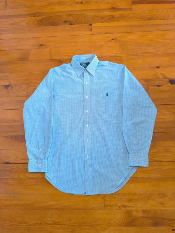 Chemise à carreaux - Ralph Lauren - Andrew - Logo brodé marine - Blanc, bleu, marine - Taille M - photo numéro 3