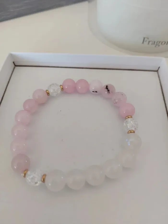 Bracelet pierres naturelles quartz rose et blanc