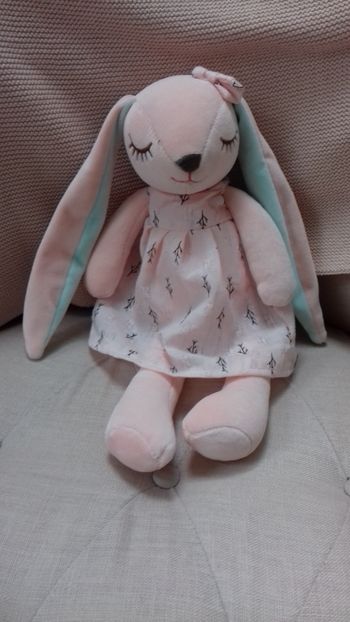 Peluche lapin preppy rose - 35cm- Neuve