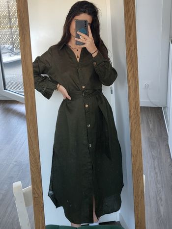 Robe longue en lin kaki