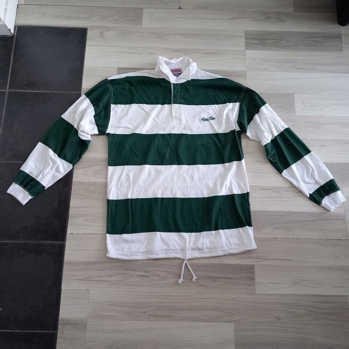 Polo homme à col et manches longues a rayures taille L