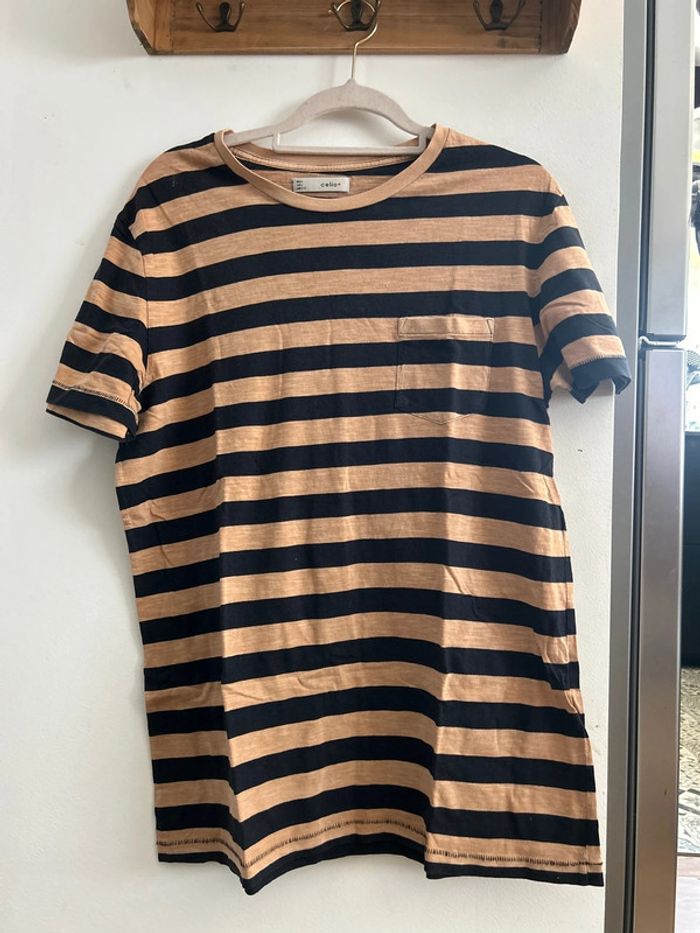Tee shirt rayé Celio taille L orange noir
