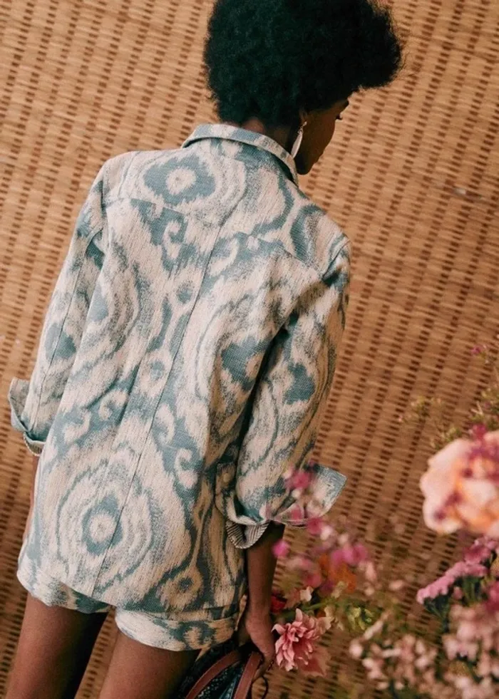 Ensemble Sézane "Will" T40 – Blazer oversize & short jacquard bleu/blanc en coton - photo numéro 17