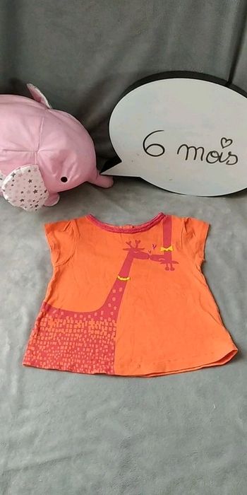 Tee shirt manches courtes Fille 6 mois Du pareil au même Girafe qui se font un bisou 100% coton