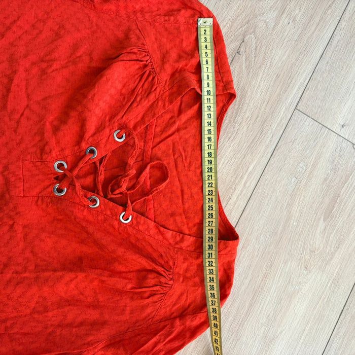 Blouse Bréal orange-rouge, taille L, laçage col, peu portée - photo numéro 7