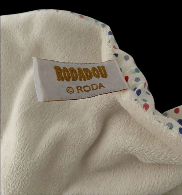 ❤️ Doudou Plat RODADOU Alsace Cigogne Beige Rouge Pois Attache Tétine - photo numéro 2