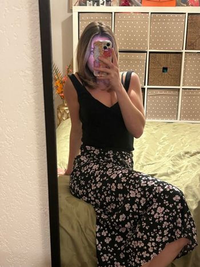 Jupe longue à fleurs new look noir et violet 🌸 - photo numéro 2