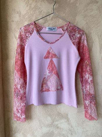 Top rose manches longues en mesh vintage S