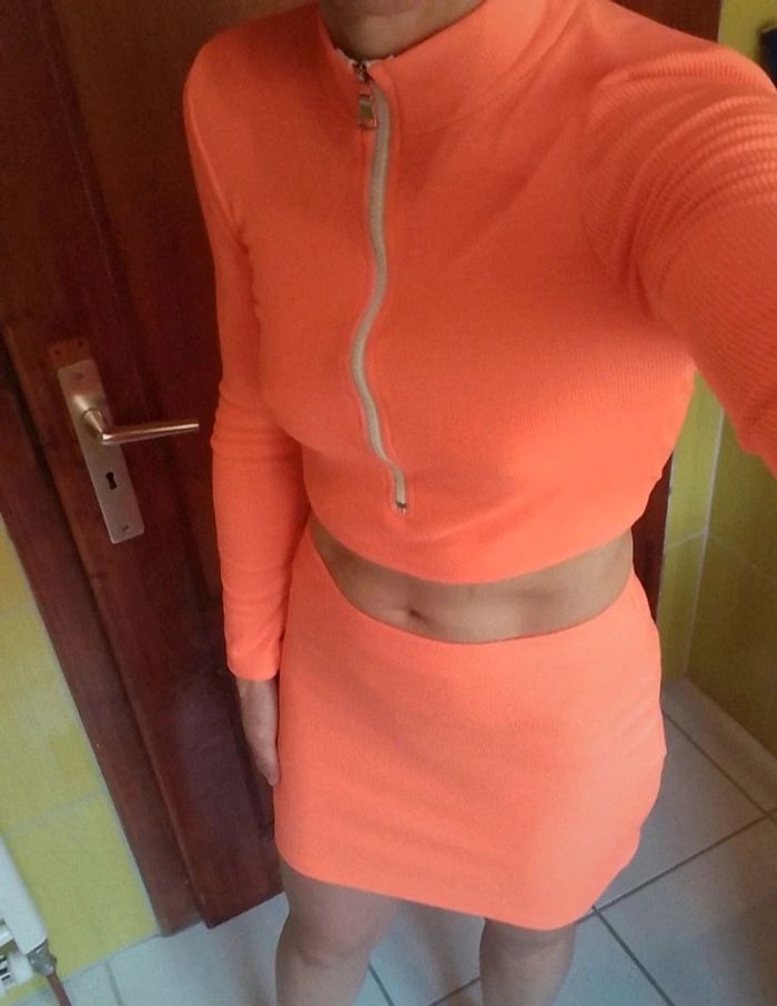 Ensemble croq top et jupe femme orange - photo numéro 4