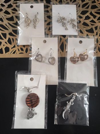 Lot de 6 bijoux 9 thèmes cœur, clé, guépard, lézard