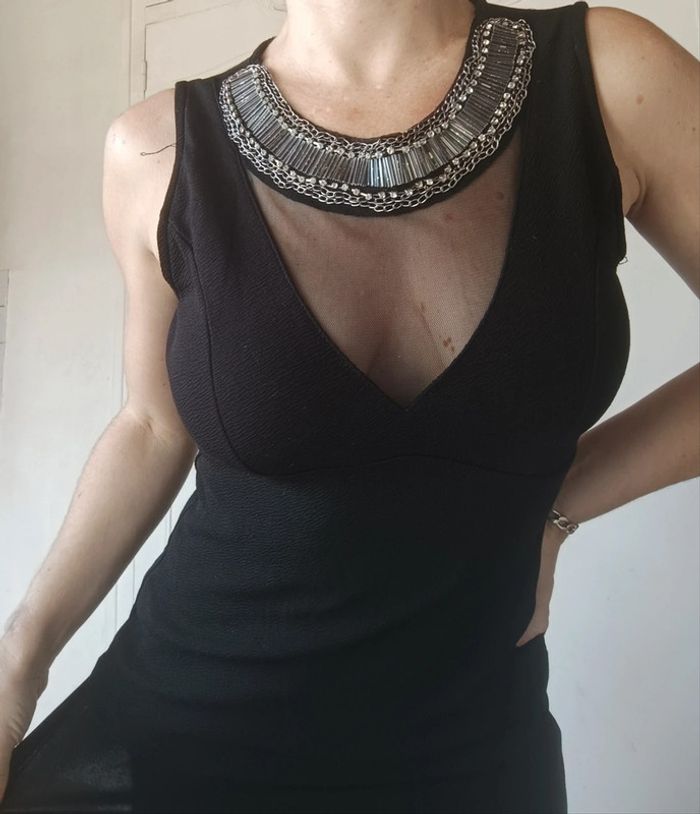 haut top femme y2k 90 2000 taille s 36 m 38 noir argenté haut perlé