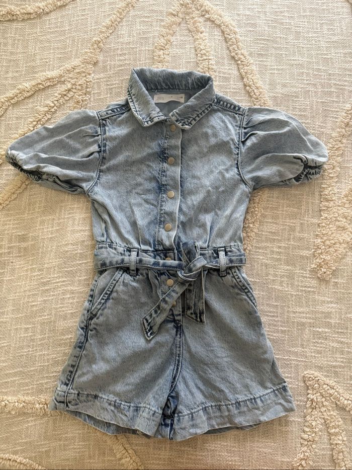 Combinaison short fille 6 ans en jean bleu clair