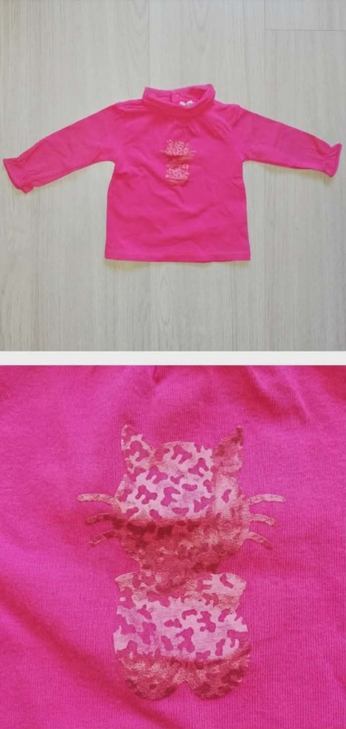 T-shirt Manches Longues Fuchsia Chaton Léopard - Obaïbi - 6 mois