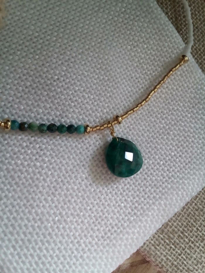 Collier pierres d'émeraude et chrisocole naturelles - photo numéro 3