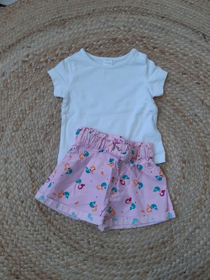 Ensemble tee-shirt blanc et short Baby Club 62 cm