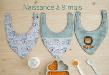 Lot de 3 bavoirs bandana Naissance à 9 mois Création fait main artisanale 