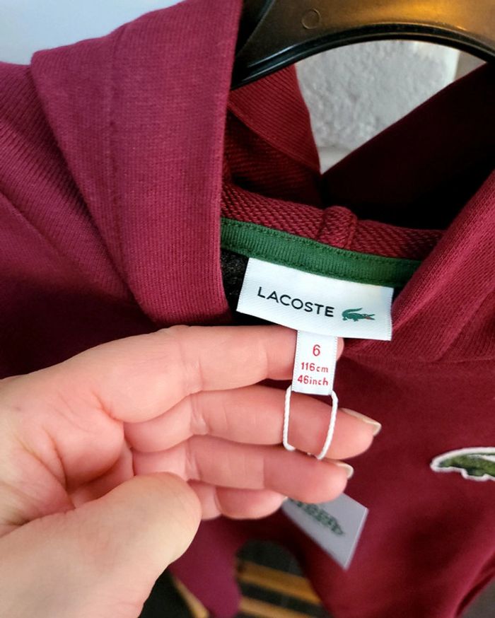Robe ou sweat long a capuche lacoste neuve taille 6 ans bordeaux/framboise - photo numéro 4