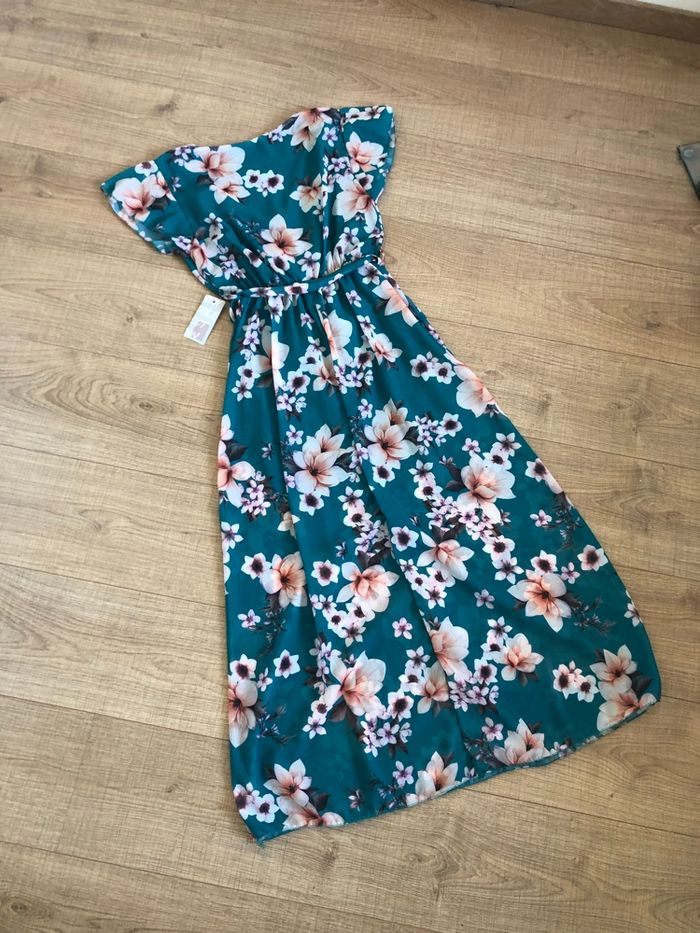 Robe longue verte foncée et fleurie neuve New Collection taille unique - photo numéro 8