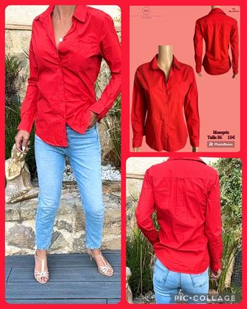 ❤️ CHEMISE ROUGE CLASSIQUE – MONOPRIX – TAILLE 36 – SOLDÉE -70% ❤️ 