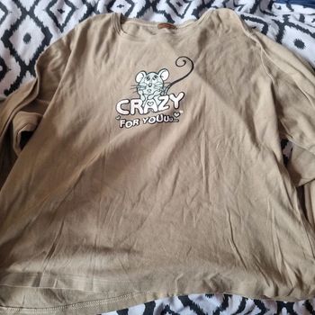 Tshirt la halle avec motif souris crazy marron beige 48 50 bon état