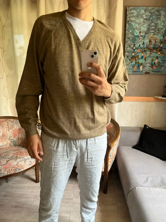 Pull sweat col V laine oversize vintage old money chic golf