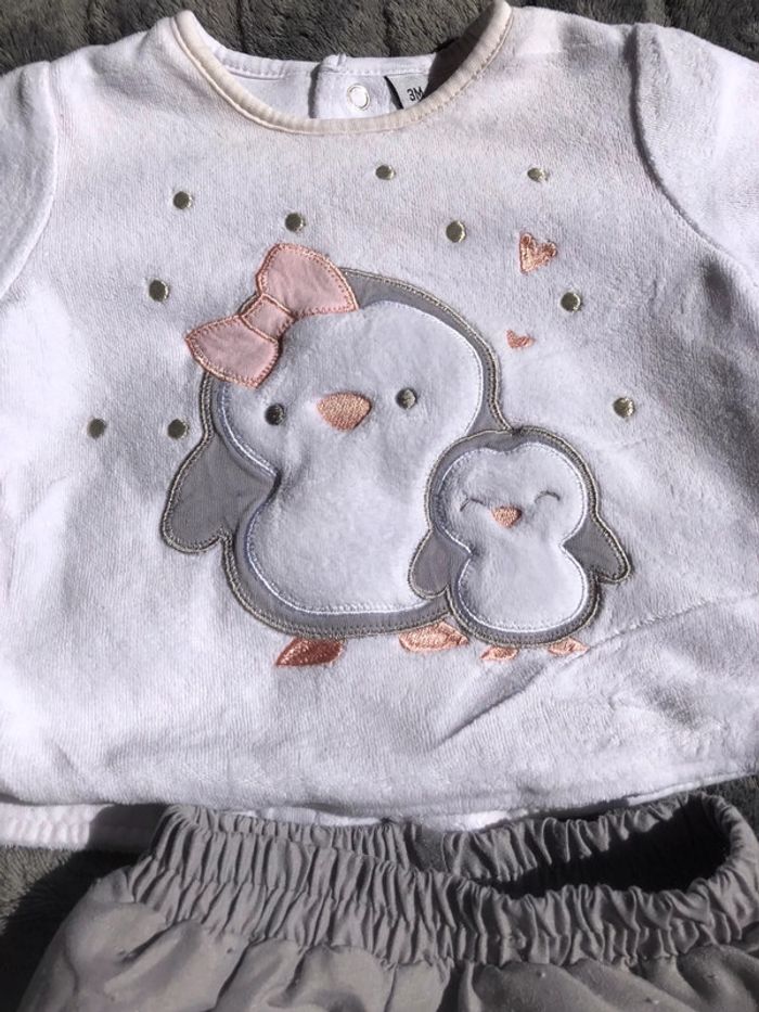 Ensemble chaud bébé fille blanc et gris 3 mois - photo numéro 2