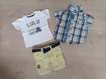 Ensemble garçon été chemisette, tee shirt, short Lulu Castagnette 6 mois