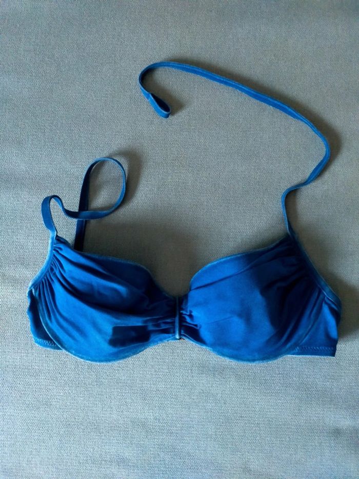 Haut de bikini triangle bleu velours – Taille 36 – 5 exemplaires disponibles - photo numéro 5