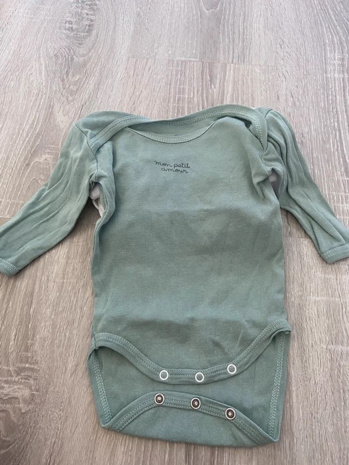 Lot 3 body manche longue vert et blanc 3 mois absorba - photo numéro 3