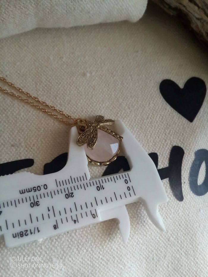 Collier quartz rose libellule - photo numéro 3