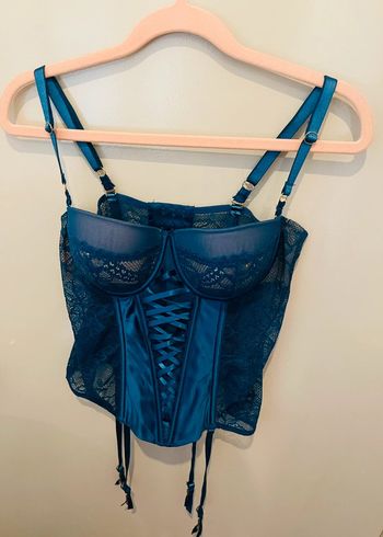 Guêpière Bleu Canard Satin & Dentelle – Taille 95B – Comme Neuve !