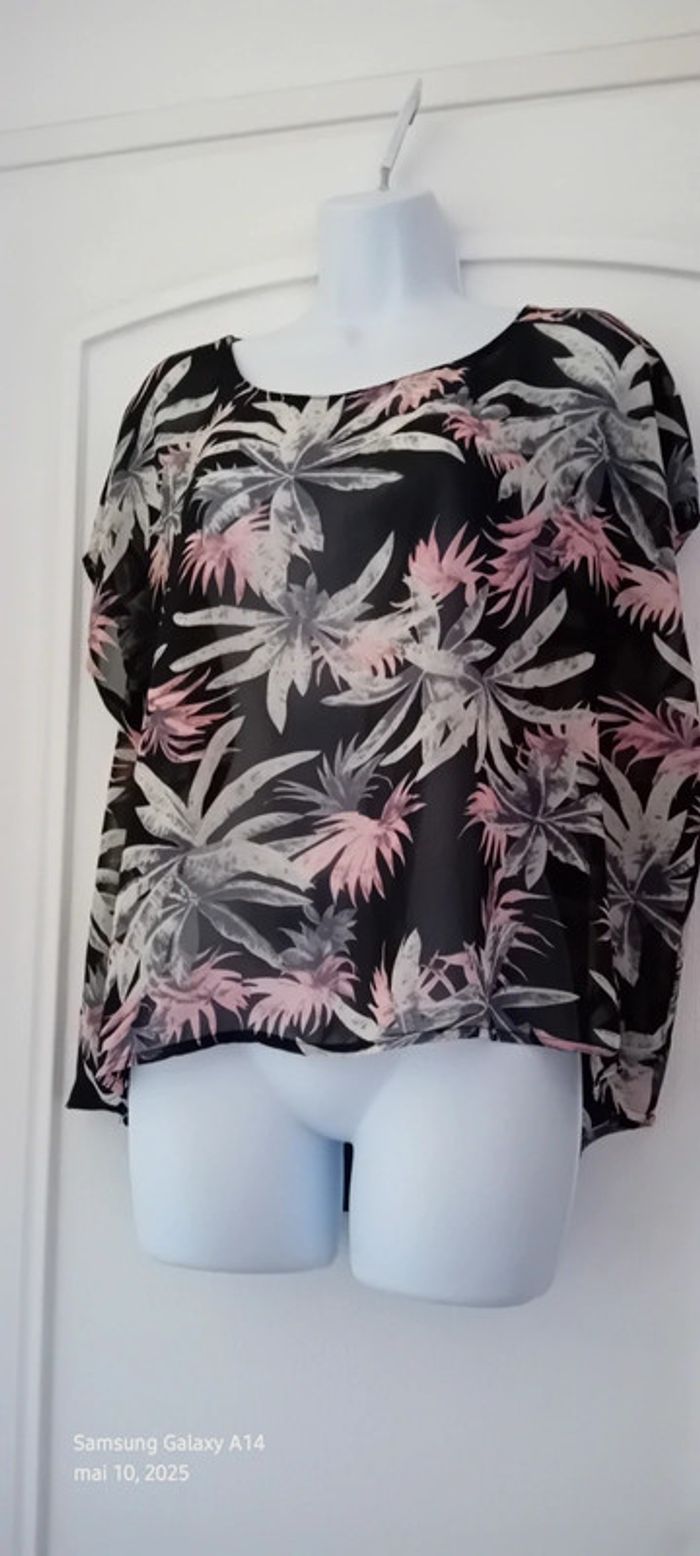 Blouse oversize en voile motif fleurs tropicales noir femme M amisu