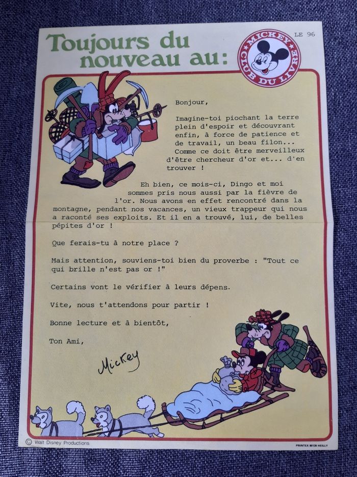 Courrier disney vintage le 96 du Club du livre Mickey - photo numéro 2