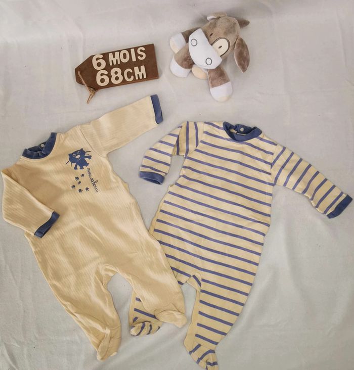 Pyjama 👣 mixte lot de 2,verbaudet, coton, 6mois/67cm, grenouillère