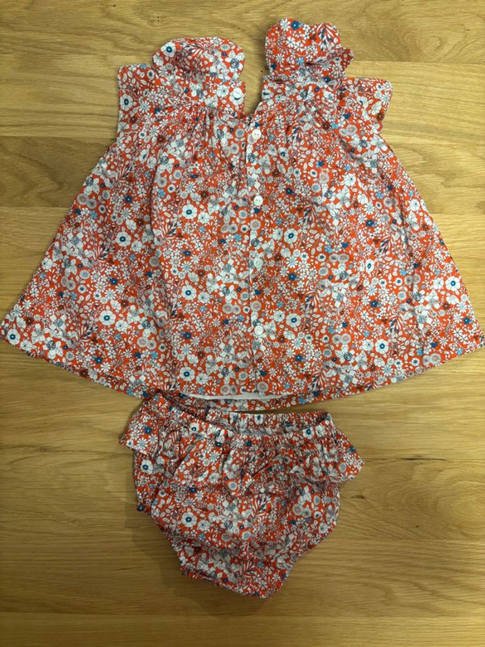 Ensemble fleuri rouge orangé bleu et blanc Jacadi - photo numéro 2