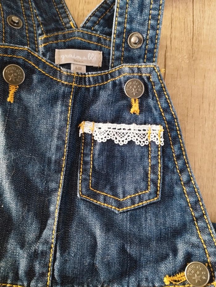 Salopette jupe en jean fille bleu taille 6 mois Grain de blé - photo numéro 3