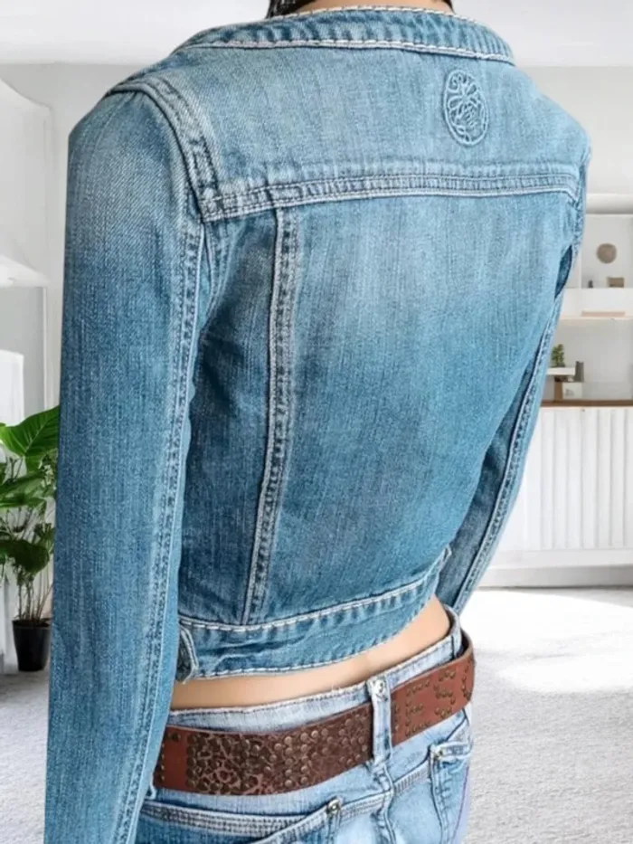 Veste jean La Mode Est à Vous, coupe cropped , col rond large - photo numéro 7