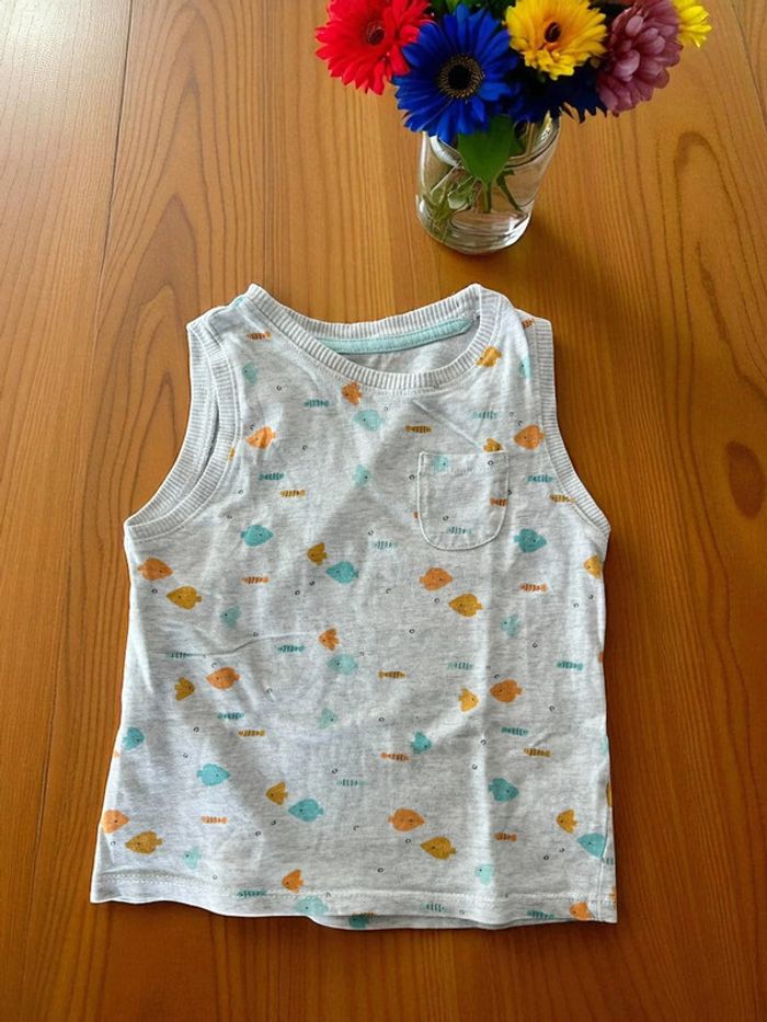 ๐ Dรฉbardeur motif poissons garรงon 24M ๐