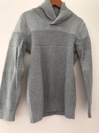 garçon 12 ans pull mailles coton gris la halle col avec bouton très joli