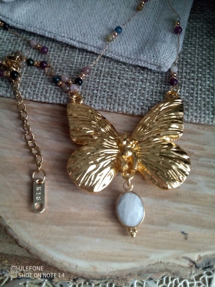 Collier femme papillon et pierres naturelles semi précieuses - photo numéro 4
