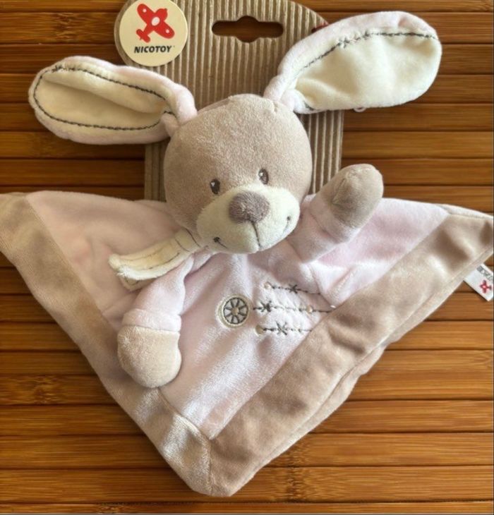 Neuf doudou plat lapin beige rose écharpe nicotoy - photo numéro 2