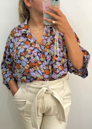 Chemise Mixte Large Vintage Imprimée Multicolore
