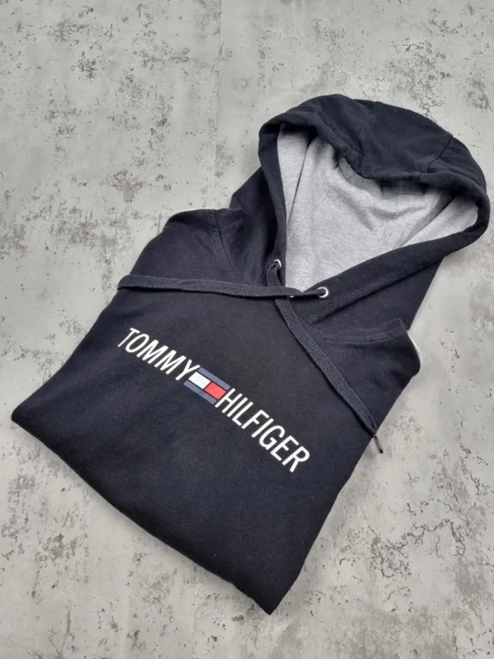 Sweat à capuche Tommy Hilfiger – Bicolore noir et gris – Taille S/36 Femmes