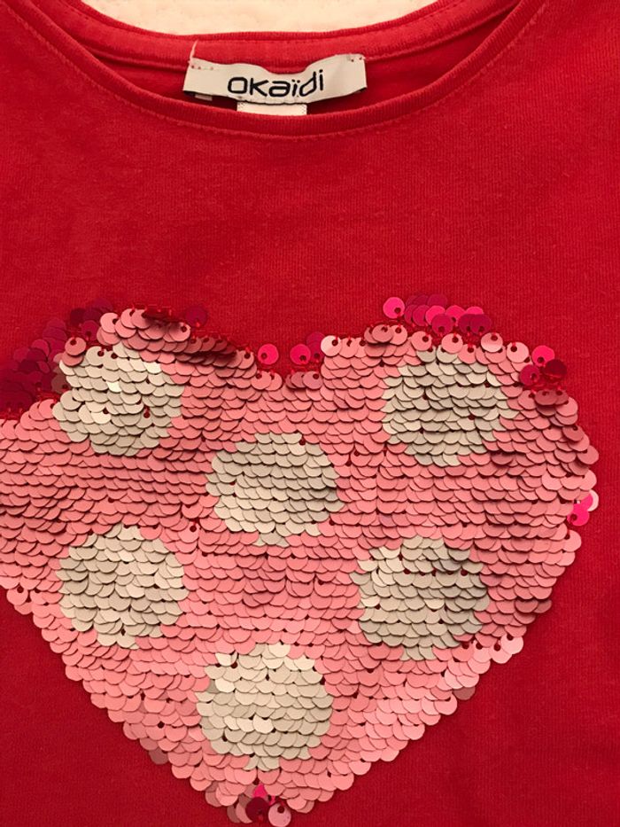 T-shirt rouge clair manches longues à sequins - photo numéro 2