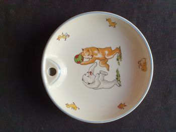 Assiette chauffante Limoges France maintien au chaud enfant blanche dessin ours et canetons